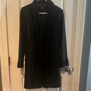 INC International Concepts Black Ruffled Trench Coat